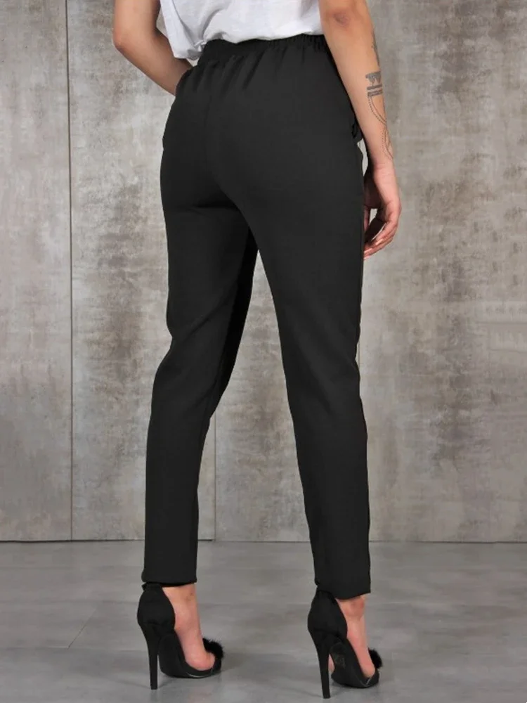 2023 new Spring Summer Autumn Casual Slim Chiffon Thin Pants For Women High Waist Black Khaki Green Pants Woman Trousers