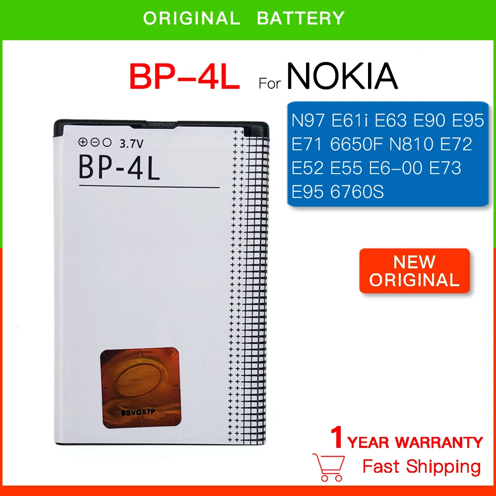 100% Originale 1500Mah Bp-4L Bp4L Bp 4L Nuova Batteria Per Nokia E61I E63 E90 N810 E72 E52 E71 6650F Nuove Batterie Originali