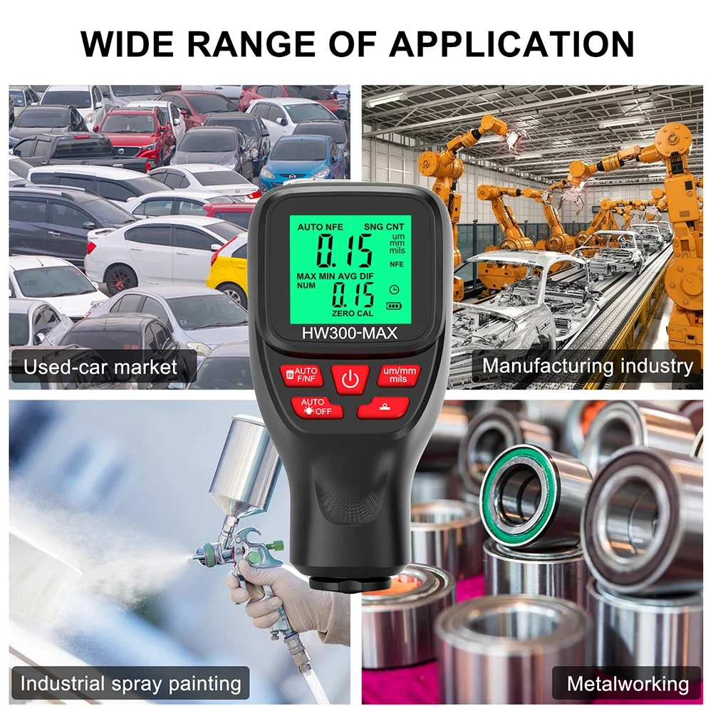 Automotive Thickness Gauge HW-300 PRO MAX Mini Car Paint Thickness Meter Electroplate Metal Coating Thickness Gauge 0-2000UM 4