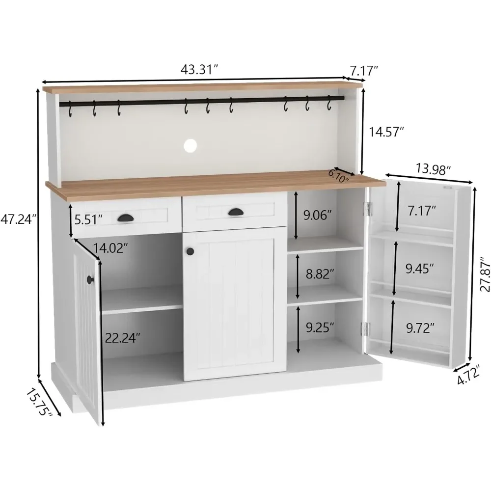 Farmhouse Kitchen Buffet with 2 Drawers Adjustable Shelves 3 Doors Versatile Kitchen Cabinets kitchen storage cabinet