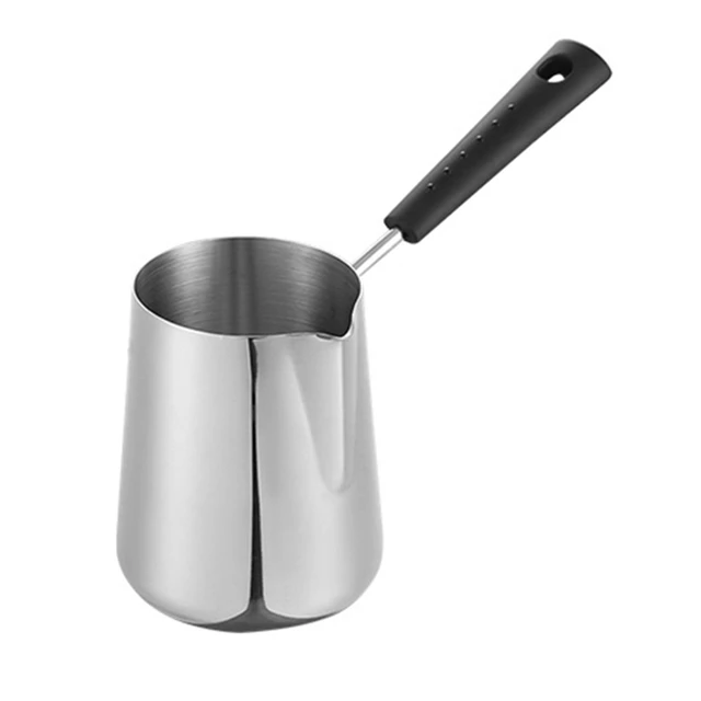  Elesunory Juego de 2 ollas calentadoras de leche, cafetera  turca de 11.83 oz/30.43 onzas, calentador de mantequilla de acero  inoxidable con boquilla de vertido, olla calentadora de mantequilla para :  Hogar