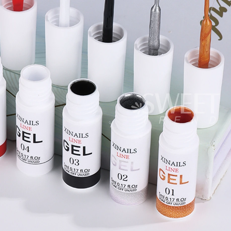 4pcs 5ml Nail Liner Gel Paint UV Gel Black White Swirl French Nail Design DIY Drawing Semi Permanent Gel Polish Manicure Varnish