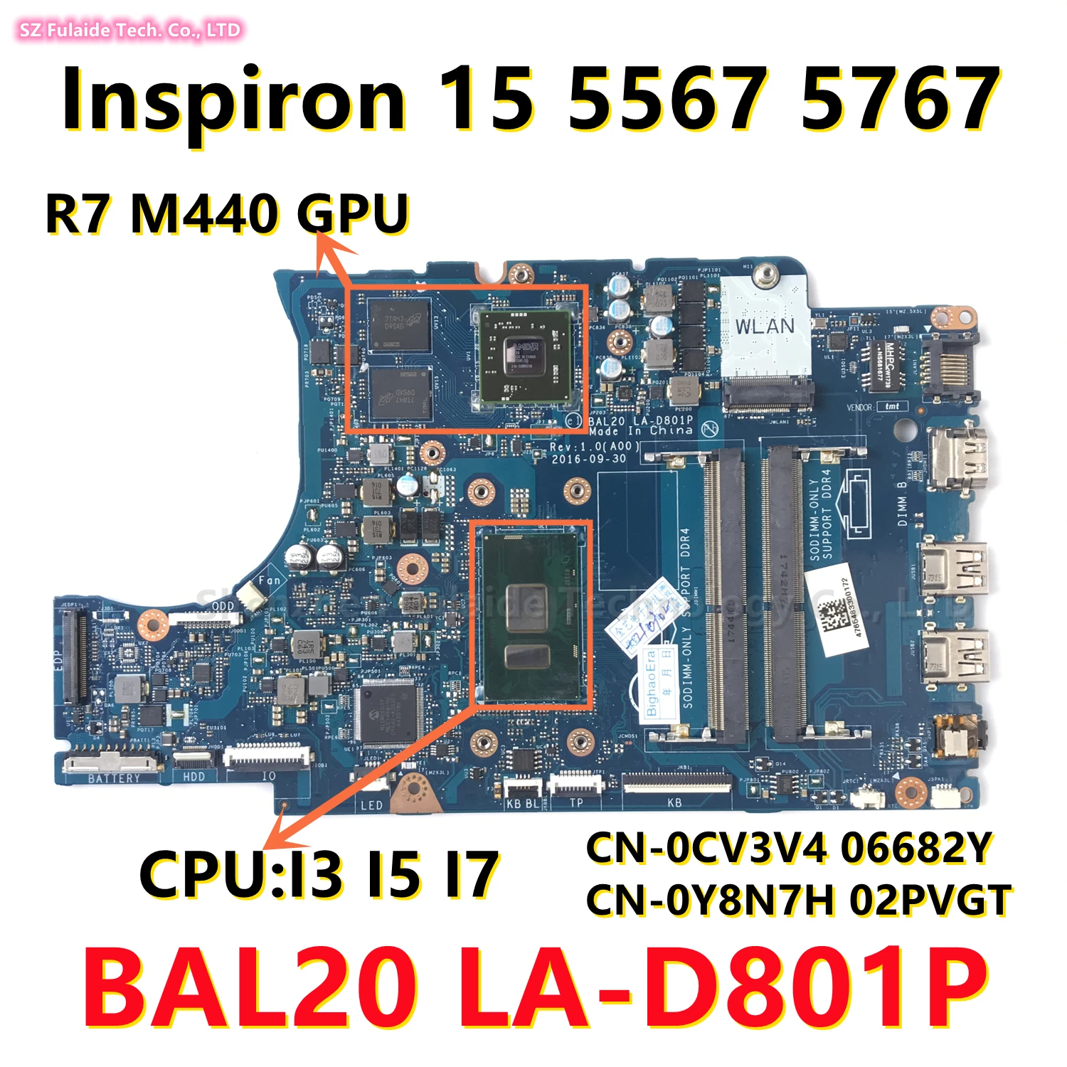 BAL20 LA D801P For Dell Inspiron 15 5567 5767 Laptop Motherboard With
