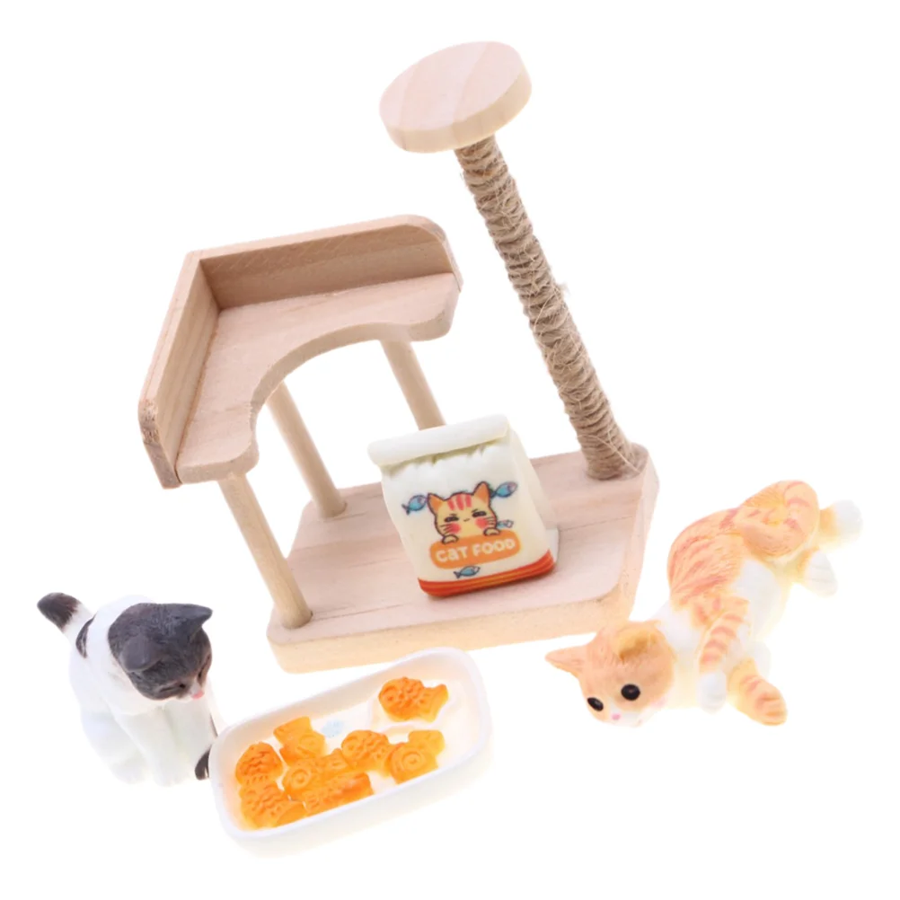 

1 Set Miniature Cat Climbing Tower House Supply Mini Cat Figurine Toy Dollhouse Scene Prop