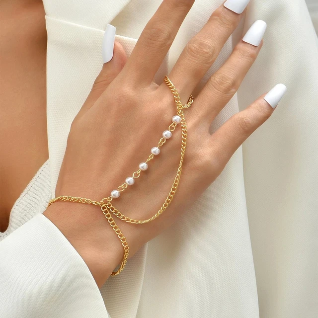 Chain Bracelet with Rings for Women Hollow Crystal Ring Connected Finger  Bracelets Hand Accessories Jewelry Lady Gifts