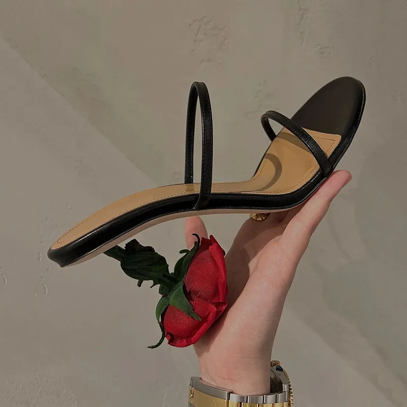 

Fashion Rose Flower High Heel Slippers Woman Sandals One Word Belt Open Toe Fine Heel Women's Slippers