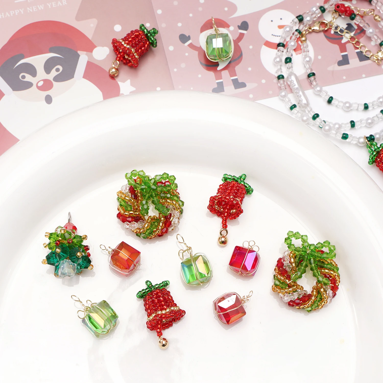 1pc Glas Handgezeichnete Weihnachten Serie Perlen Schneeflocke Weihnachtsbaum Santa Handschuhe Einzigartige Lose Perlen Handgemachte DIY Schmuck Armband – Detail 8