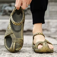 Sandales d'été en paille pour hommes, confortables, plates, décontractées, tongs, résistantes à l'usure, chaussures de plage en plein air, taille 47 5