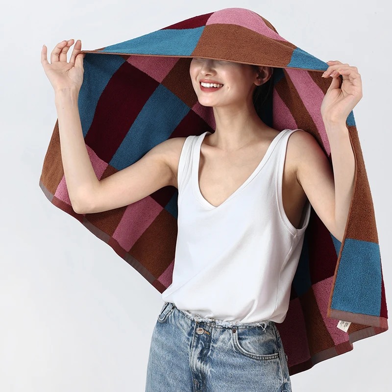 Description Picture 5 of itemBlock Color Matching Cotton Towels Soft Absorbent Face Towel Combed Long Staple Kids Hands Towel Adult Bath Household Towel