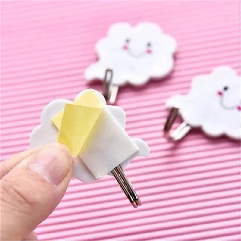 3Pcs/Set Cloud Shape Self Adhesive Key Hanging Hook/ Multifunction Wall Mounted Clothes Towel Door Hook/ Kids Room Hanger 5