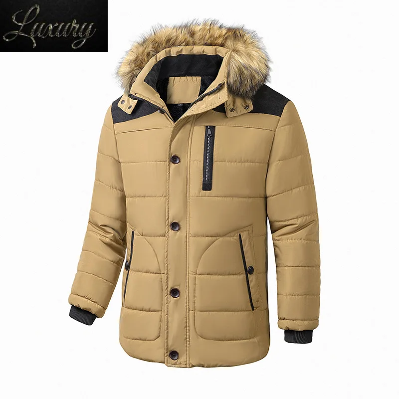 

Men's Winter Jacket Fur Collar Down Padded Outerwear Hooded Coat Husband Fleece Parka Windbreaker Male Thick Warm Men Overcoat