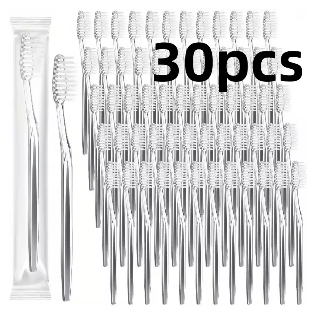 개별 포장된 일회용 여행용 칫솔 30개, 성인용 부드러운 모의 세면도구, 캠핑, 호텔 손님용(실버)