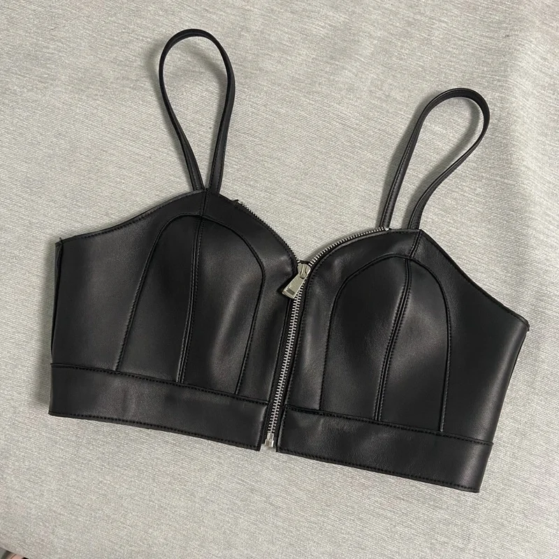 

Sheepskin Strap Sleeveless Leather Vest Korean Version Slim Fitting Leather Sheepskin Vest Top