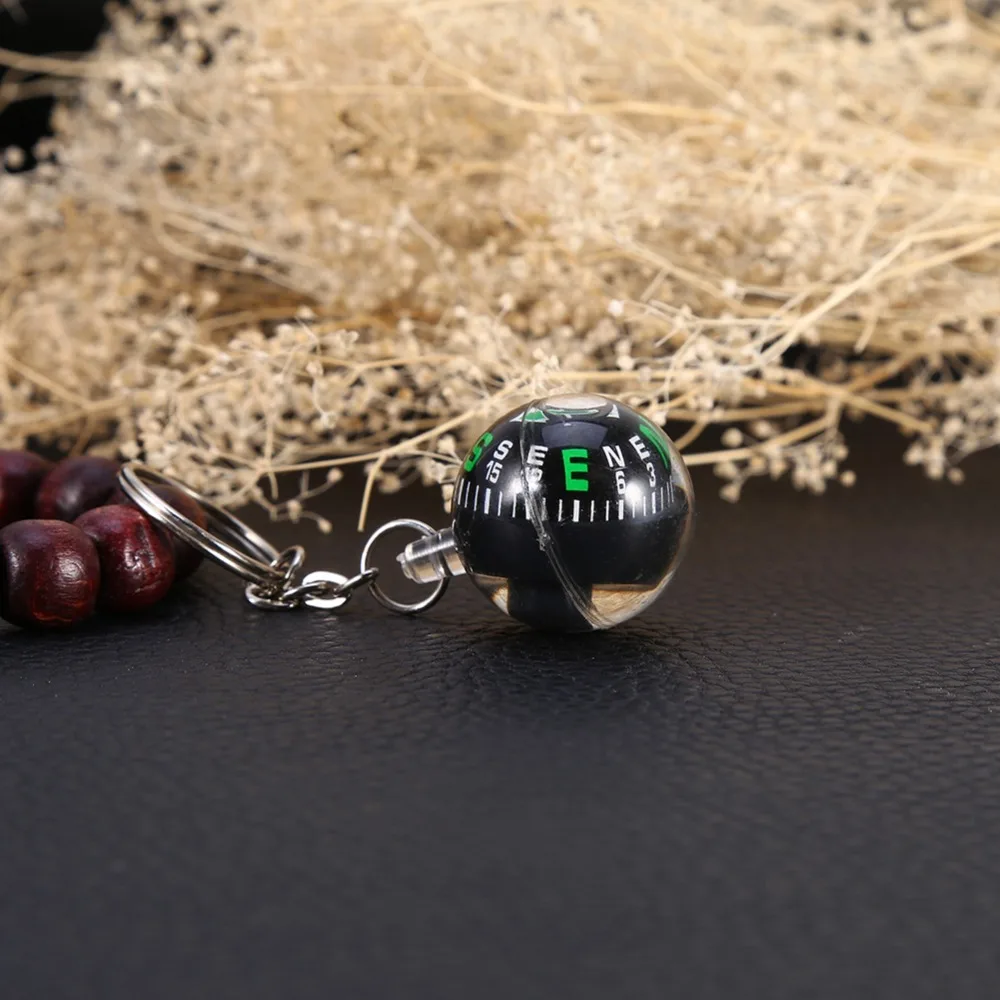 6 Pcs 내구성 28mm 볼 키 체인 나침반 컴팩트 블랙 액체 충전 나침반 액체 충전 볼 키 체인 캠핑 장비
