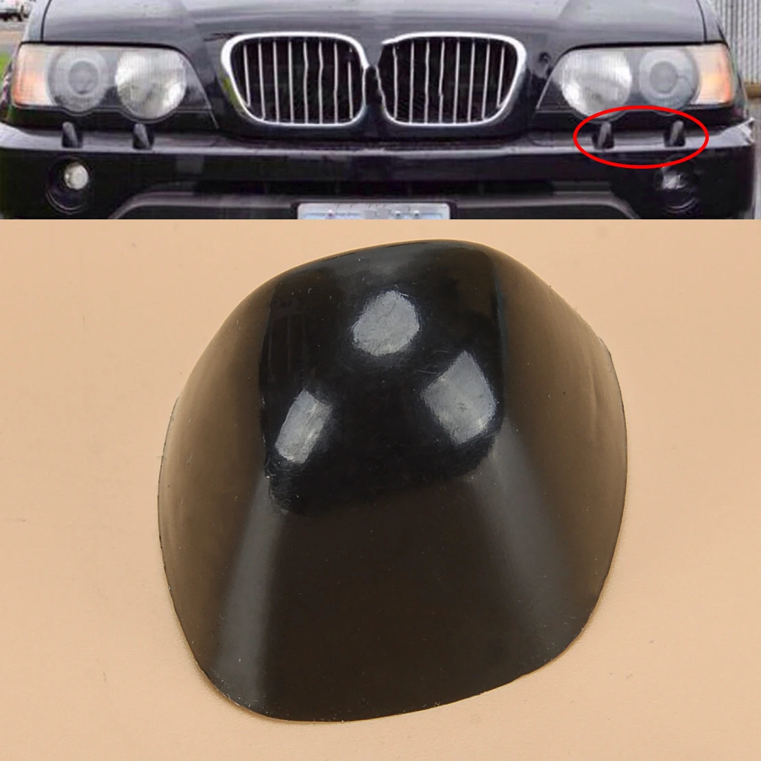 61677145235 Black Car Front Left Headlight Washer Cap Cover Plastic