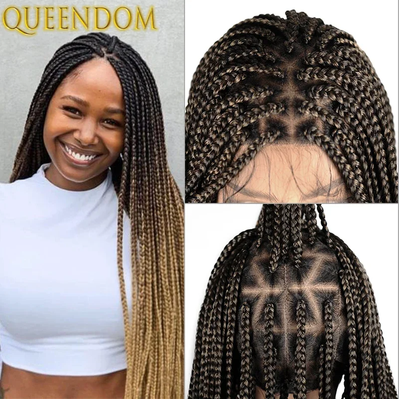 

Long Full Lace Box Braid Wig with Baby Hairs Blond Knotless Box Braids Frontal Wig Ombre Synthetic Braided Wigs for Black Women