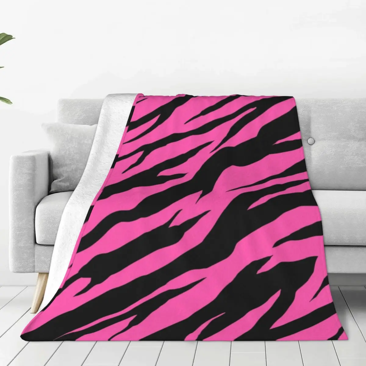 Cobertor De Flanela Para Sofà, Listras Góticas, Estampa De Zebra E Tigre, Quarto, Cama Macia, Rosa