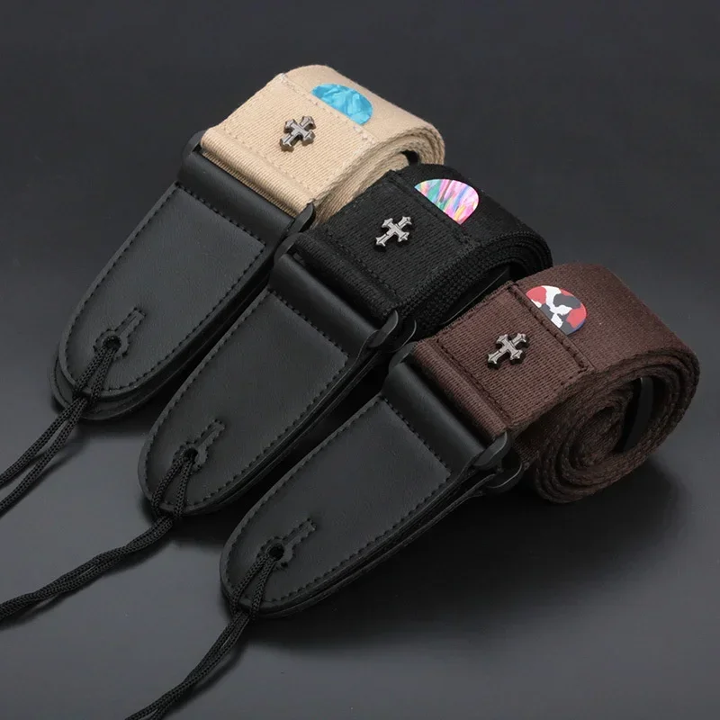 Description Picture 2 of itemElectric Guitar Strap Acoustic Folk Guitarra Belt Straps Vintage Cross Personality Guitar Straps Pick Pocket Guitar Accessories
