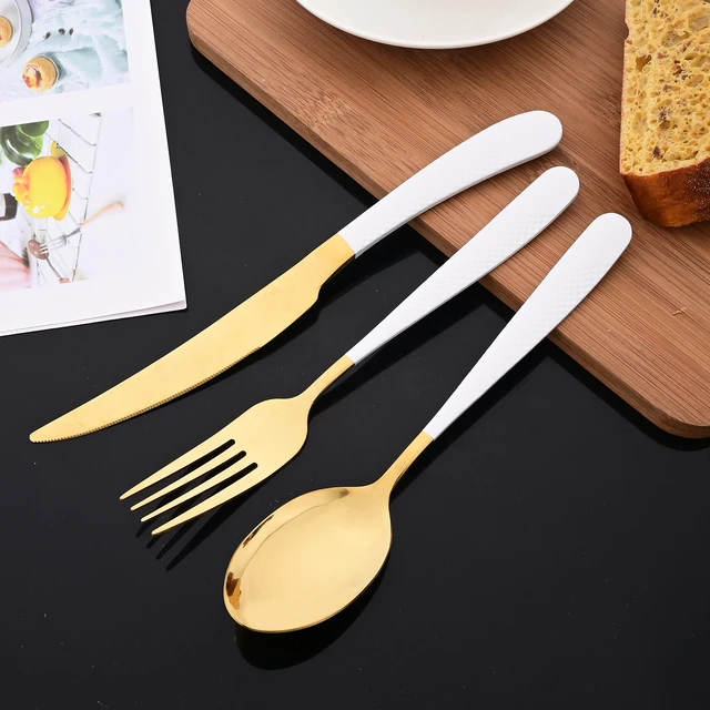 Couverts en acier inoxydable pour 6 personnes, service de table,  coutellerie, couteau, fourchette, cuillère à thé, argenterie, pour cuisine  occidentale - AliExpress