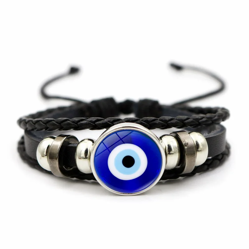 Evil Eye Leather Bracelet Female Hand Woven Blue Eye Multilayer leather bracelet leather magnetic bracelet