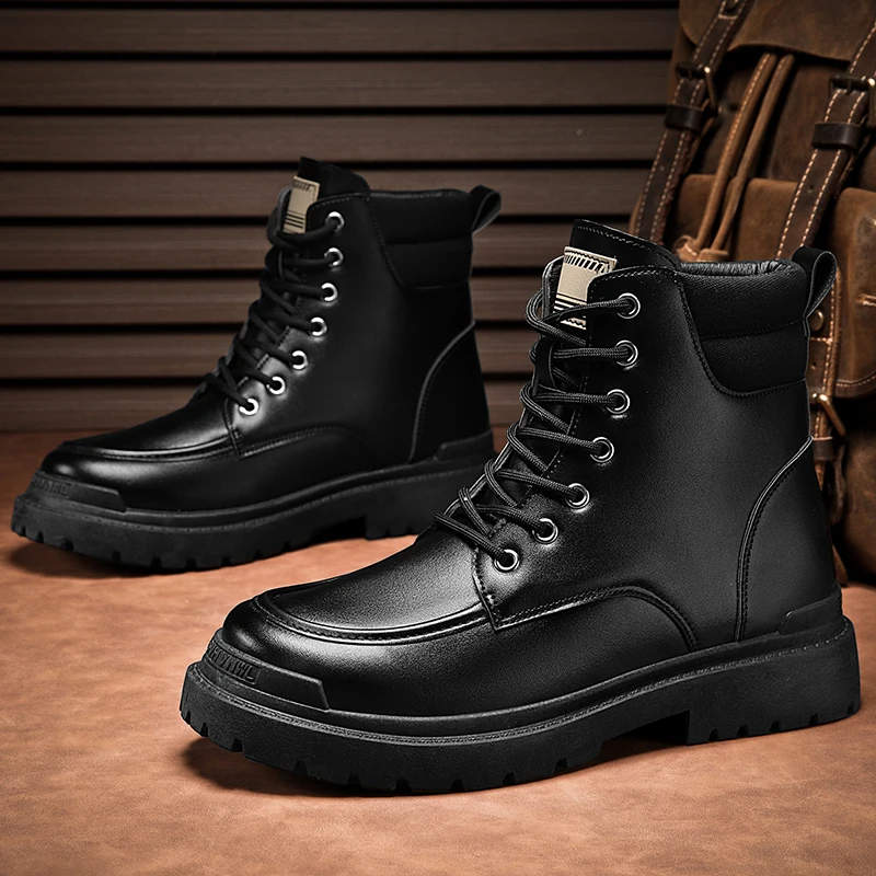 

Winter Men Boots Waterproof Warm Leather Snow Outdoor Work Casual Shoes Military Combat Rubber Ankle Solid Fashion Boots