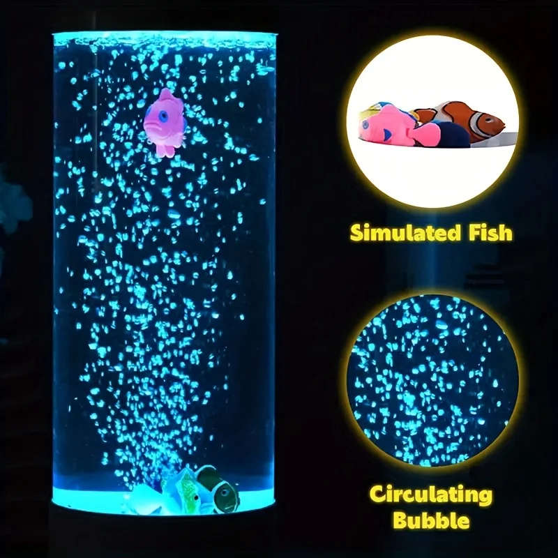 1pc Mini fish Lava lamp, LED multi-color aquarium light with remote control, living room Small office/home office fish night