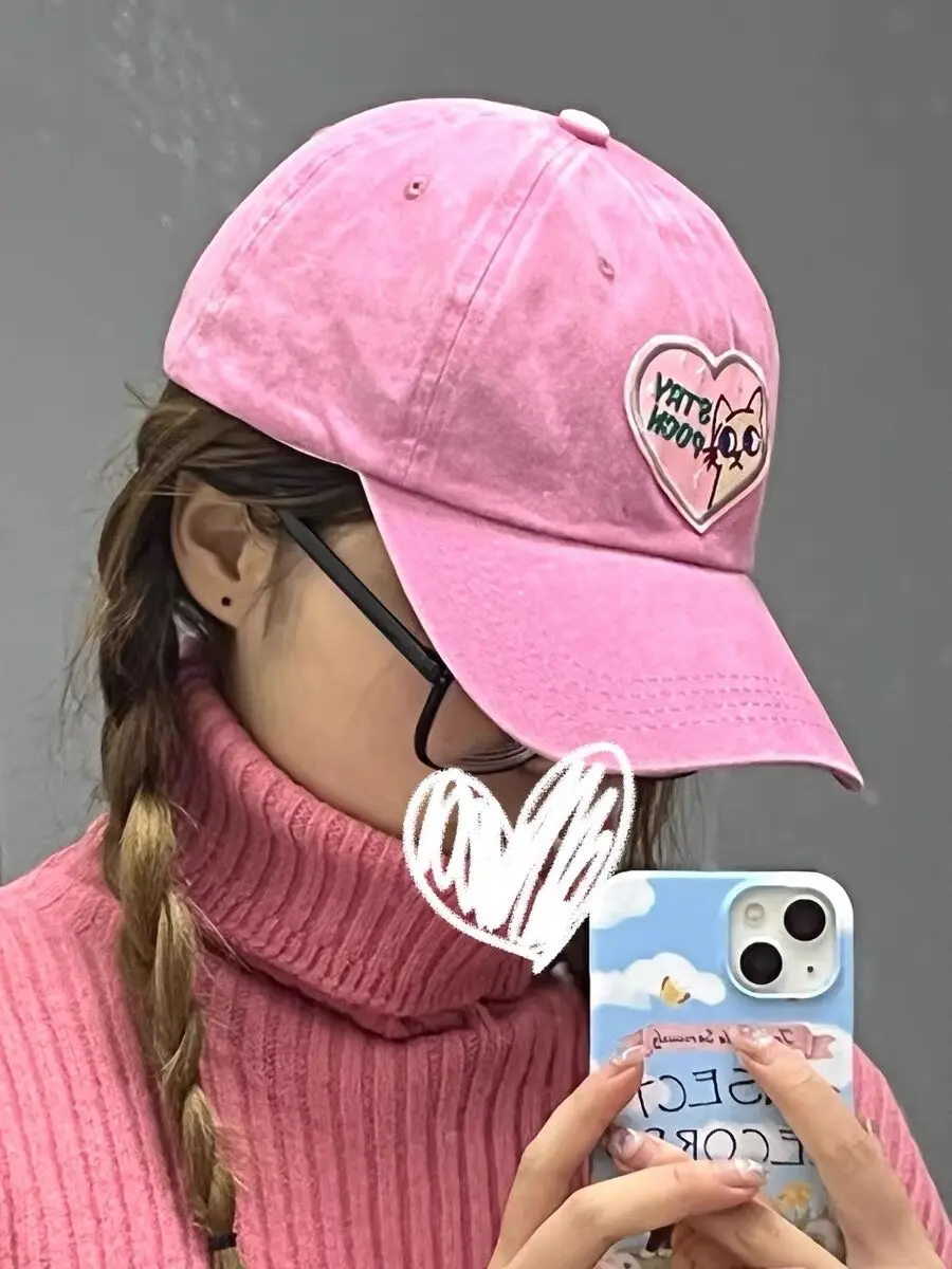 Men's and Women's Baseball Caps Cartoon Pink Love Sunshade Hat Couple  Fashion Embroidery Letter Printing Sunscreen Hat - AliExpress