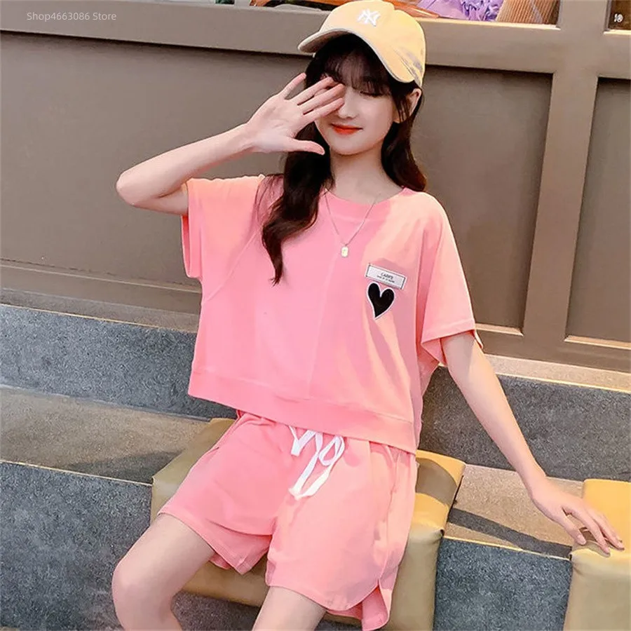 

Girls Set 2023 Summer Child Short Sleeve T-shirt +shorts 2pcs Sets Kids Casual Outfits Teenger Girl Clothing 3 to 12