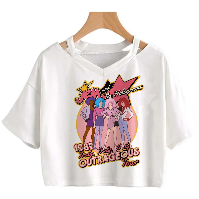 

Кроп-топ Jem и the Shirt женский, милая парная одежда в стиле Харадзюку, одежда для пар, футболки с графическим принтом в стиле ольччан
