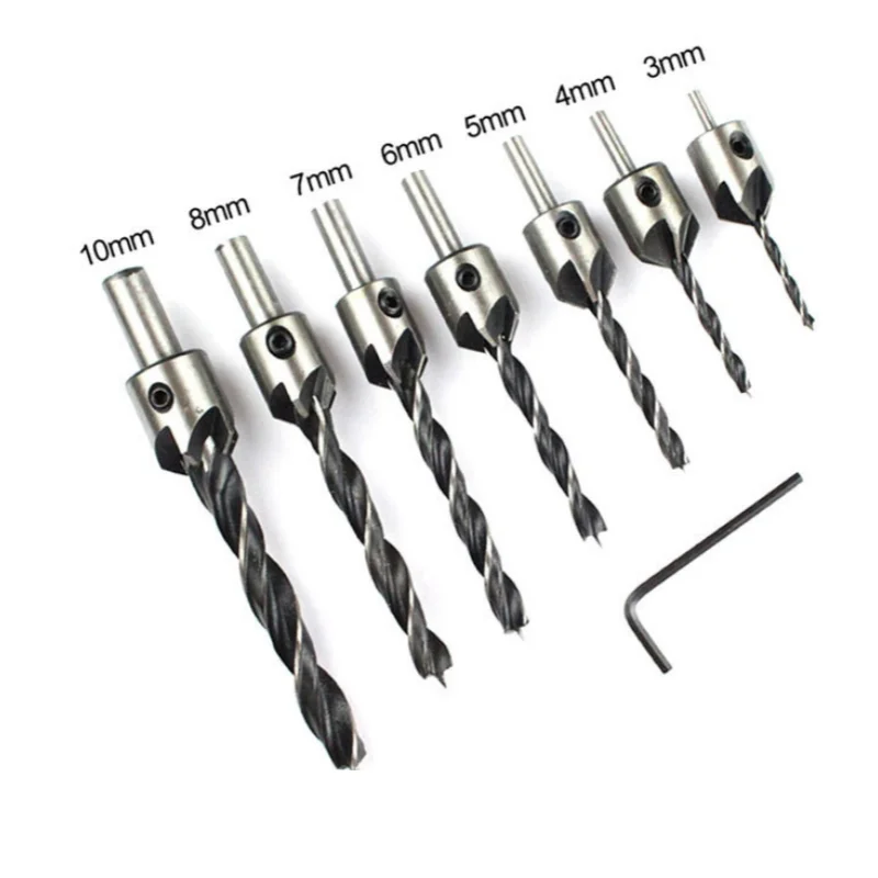 Three pointed woodworking countersunk head drill 7pc3-10mm guide countersunk hole drill bit