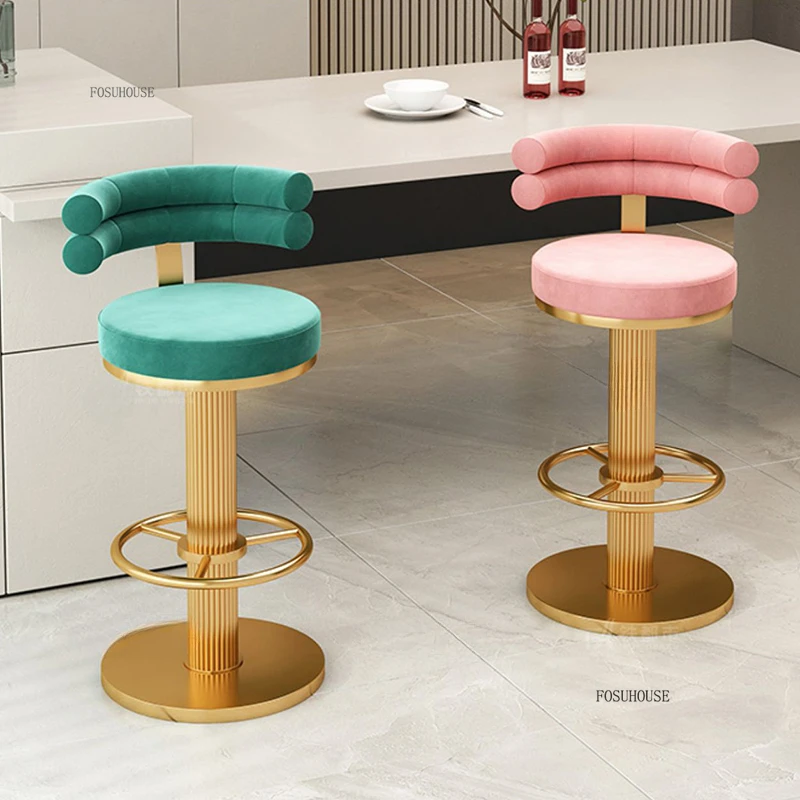 Italian Velvet Bar Stools Household High Kitchen Stools Light Luxury Creative Rotating Lift Bar Chairs Cash Register High Stool