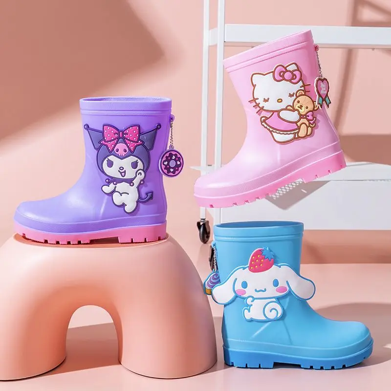 

New Hello Kitty Cinnamoroll Anime Kawaii Sanrio Children Rain Boots Cute Kuromi Cartoon School Waterproof Shoes Gifts for Kids