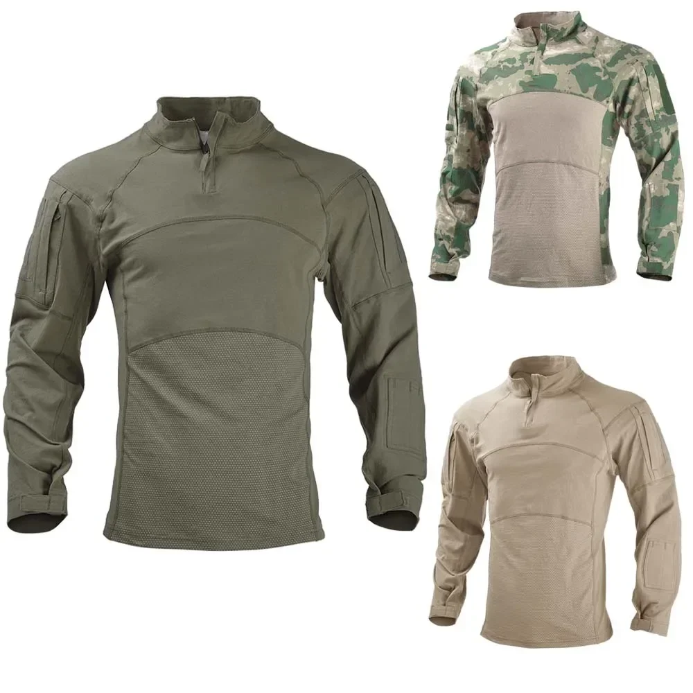 

New Mens Long Sleeve Tactical Shirt Men's Rapid Shirts Assault Slim Fit Camo T Shirt with Zipper