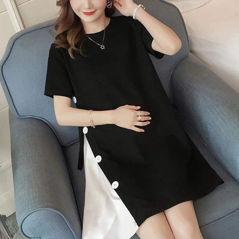 pregnant woman dress patchwork maternity clothes short sleeve pregnancy cotton dress