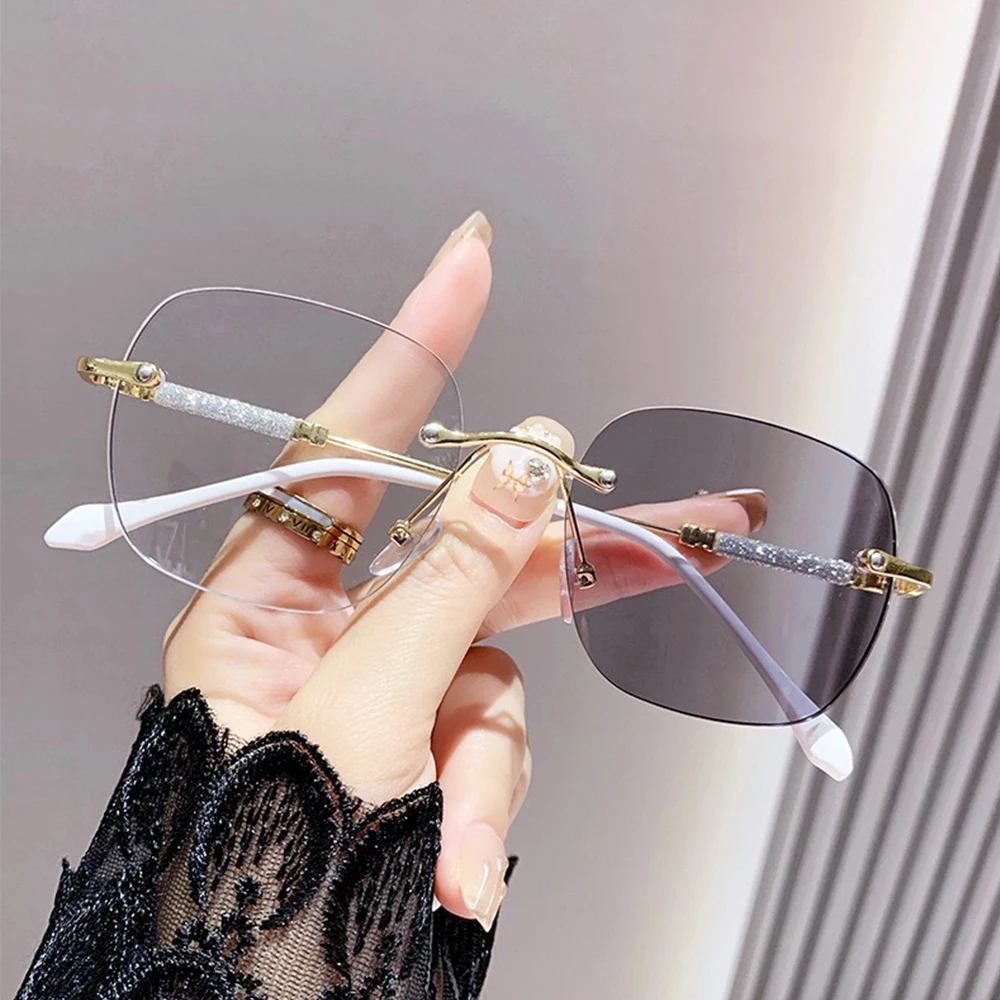 Anti Blue Light Glasses Large Alloy Photochromic Glasses Chameleon Sunglasses Glitter Frame Glitter Frame Eyewear For Outdoor