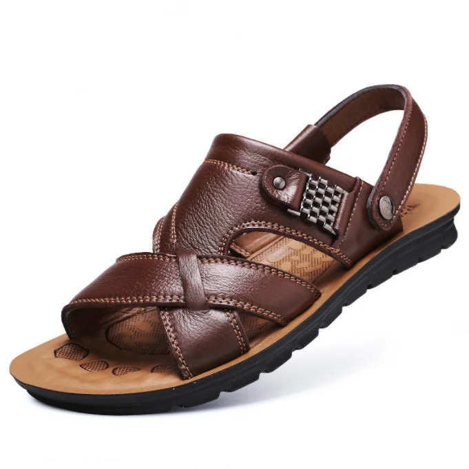 

Big Size 47 48 Men Leather Sandals Summer Classic Men Shoes Slippers Soft Sandals Men Roman Comfortable Outdoor Walking Footwear