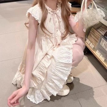Japanese Kawaii Lolita Dress Pure Color Elegant Sweet Fairy Short Party Dress Summer Vintage Clothing Y2k One Piece Dress Korean 1