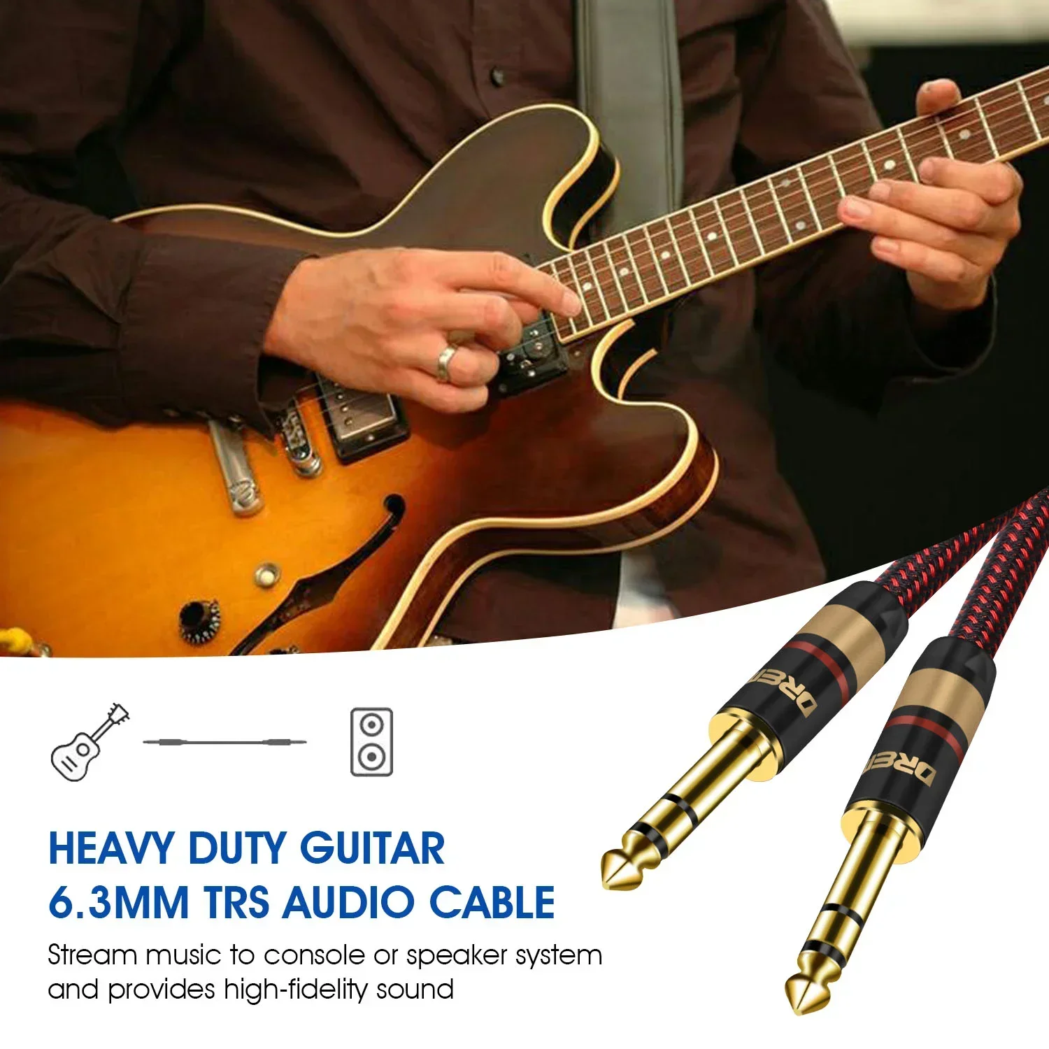 POSUGEAR Instrument Kabel, 1/4 6,35 Mm Tot 6,35 Mm TRS Stereo Audio Geluidsbescherming Voor Versterker Gitaar Basgitaar Toetseninstrument Grijs