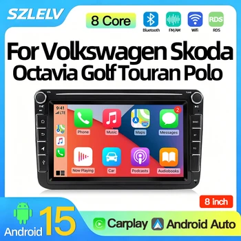 Autoradio Android 15 SZLELV per Volkswagen VW Skoda Octavia Golf Touran Polo, Lettore Multimediale con GPS e Carplay, Stereo 2Din