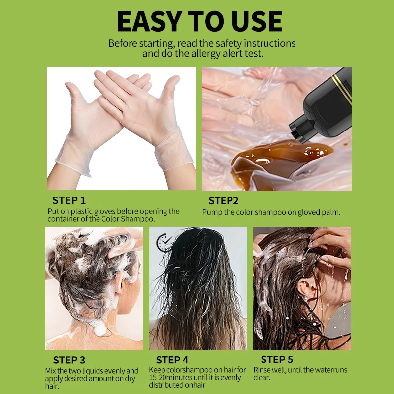 Shampoo colorante per capelli neri al rosmarino 500ml Shampoo colorante istantaneo per capelli a base di erbe fai da te da grigio a nero per donne e uomini - immagine 6
