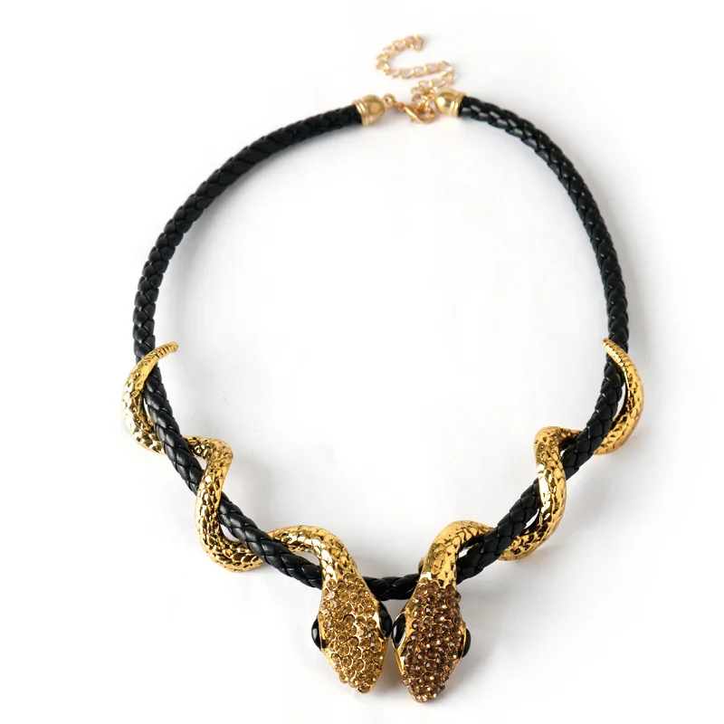 Anime Knight Necklace Fashion Geometry Rope Chain Snake Necklace Double Snake Wrapped Leather Rope Necklace Collar Chain necklace pendant,anime necklace