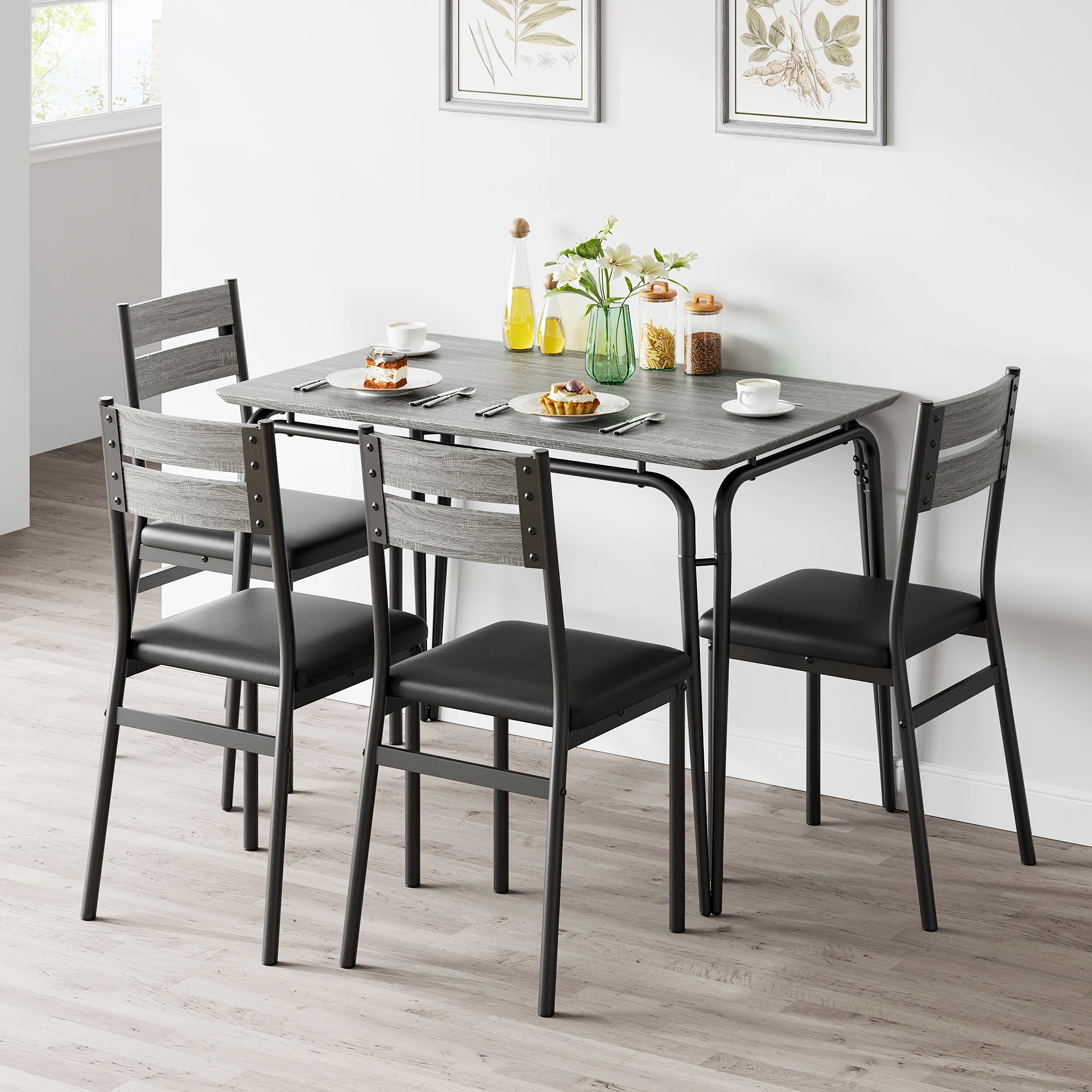 5-Piece Modern Dining Table Set for 4, Rectangular Kitchen Table with 4 Chairs 4