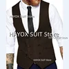 Men's Slim Fit Suit Vest Double Breasted Herringbone Tweed Tank TopSleeveless Jackets Vintage Tooling Tuxedo 4