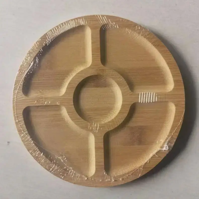 Party Snack Tray Wooden Fruit Basket Wooden Thickened Snacks Breakfast Holder Multi-compartments Round Dessert Tray Home Tools