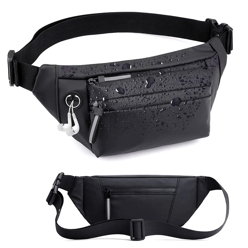 Men Black Waterproof Outdoor Waist Bag Casual Travel Sports Chest