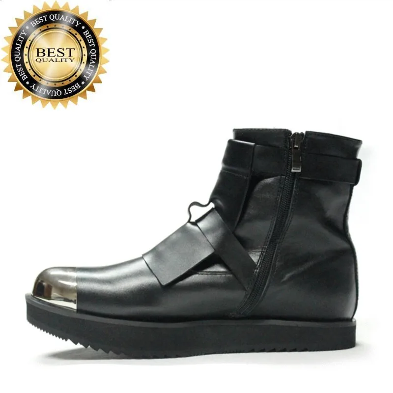 

Metal New Design Men Shoes Decorated Round Toe Youth Trend Ankle Boots Street Style Motorcycle Military Combat 3C