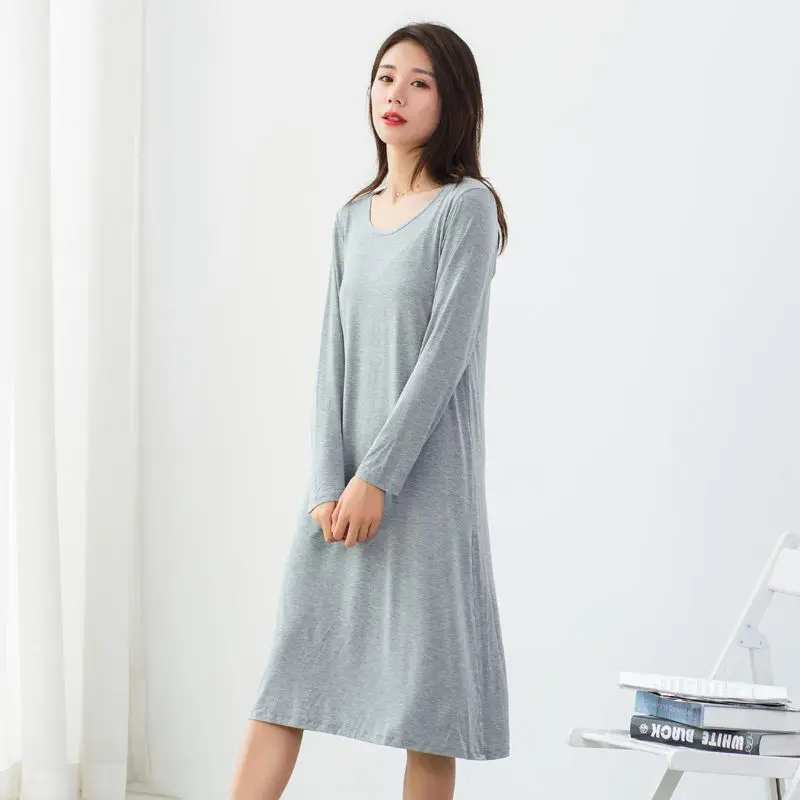 

New Ladies Basic Sleep Shirt Sexy Lingerie Solid O-Neck Long Nightgown Modal Sleepwear Summer Loose Pregnant Nighty Nightdress