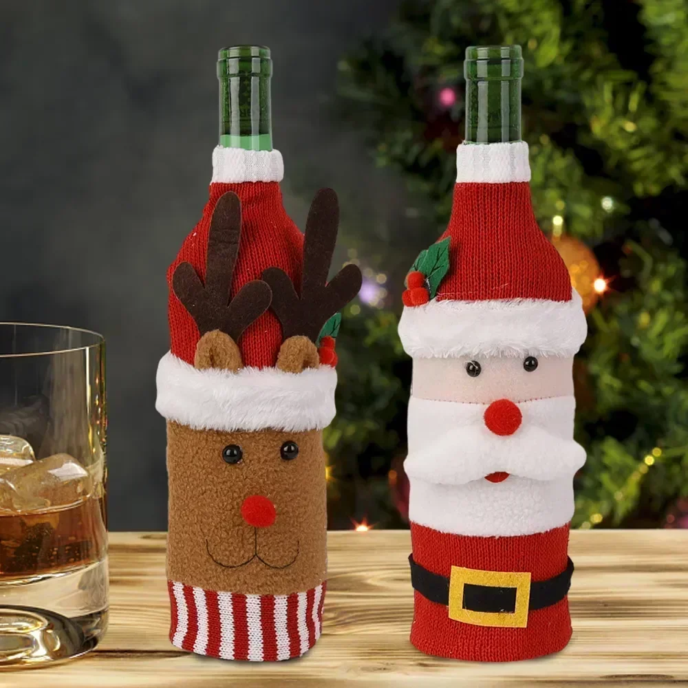 Wine Bottle Cover Christmas Set Santa Snowman Woven Bags for Christmas Party Dinner Table Decorations New Year Gifts