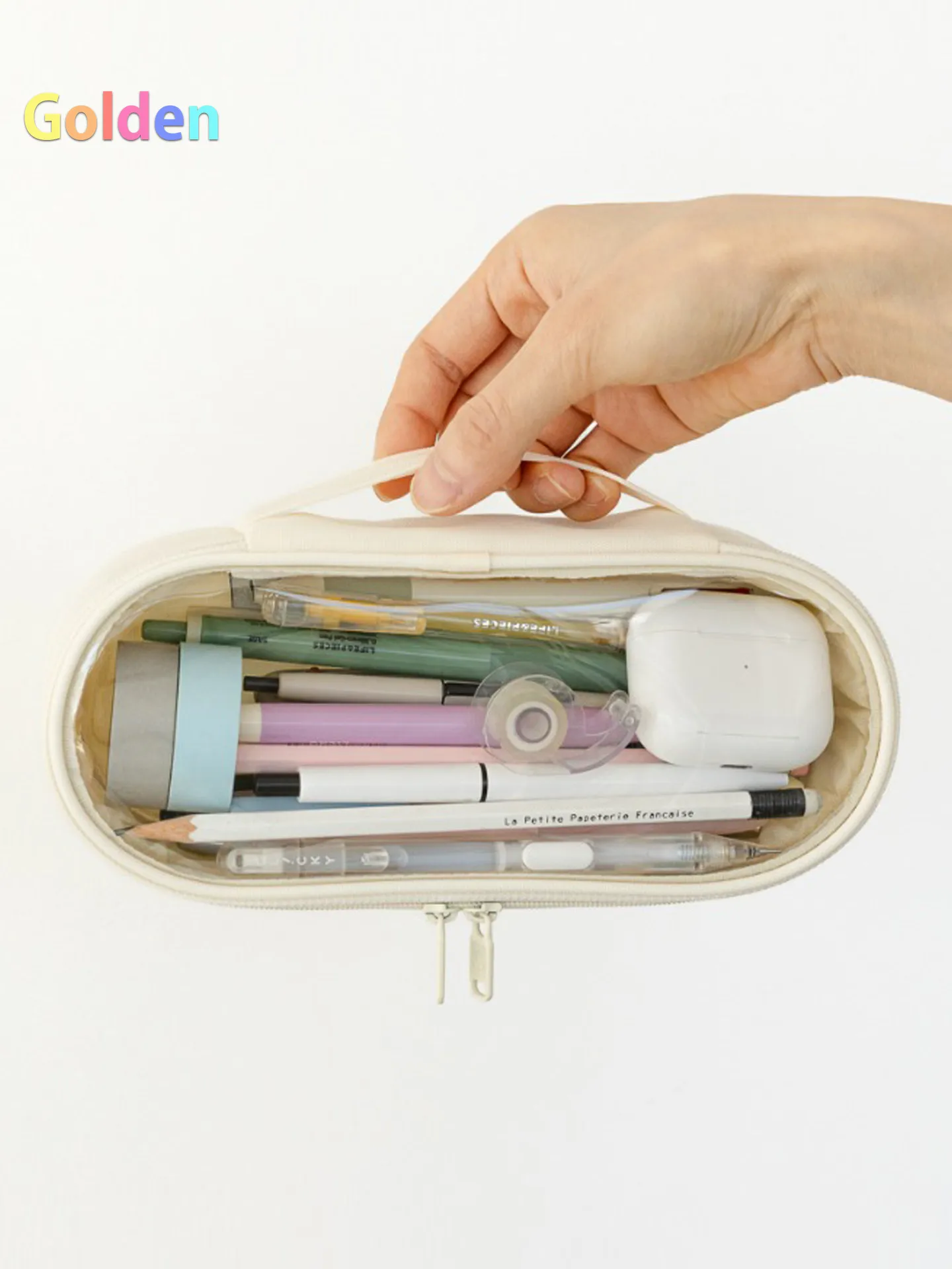 한국산 리브워크 미니멀리스트 나일론 필통 - 학교용 내구성 있는 PVC 투명 문구 정리함, 대용량, 휴대용