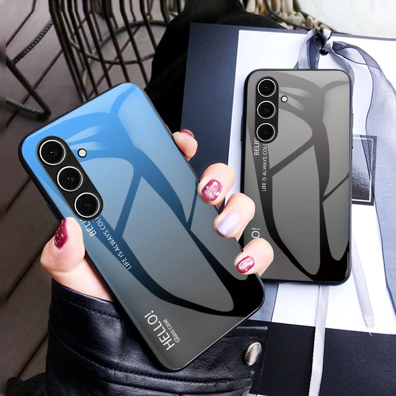 Gradient Tempered Glass Phone Case with Hard Back Protection and Bumper Edges